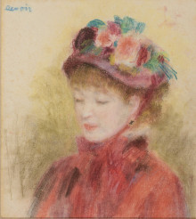 Foto: Auguste Renoir (1841-1919) Junge Frau mit Blumenhut, 1877–1879, Pastellkreiden auf Papier, 47,3 × 42,6 cm © The Scharf Collection, Foto: Ruland Photodesign